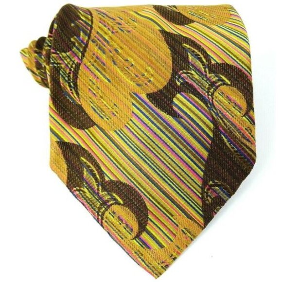 Vintage Tie Pink Blue Gold Brown Striped Necktie 1970s - Picture 1 of 4